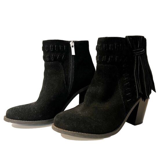 Jessica‎ Simpson Suede Western Boho Fringed Tassel Ankle Boots Black Size 7.5 - Picture 1 of 8